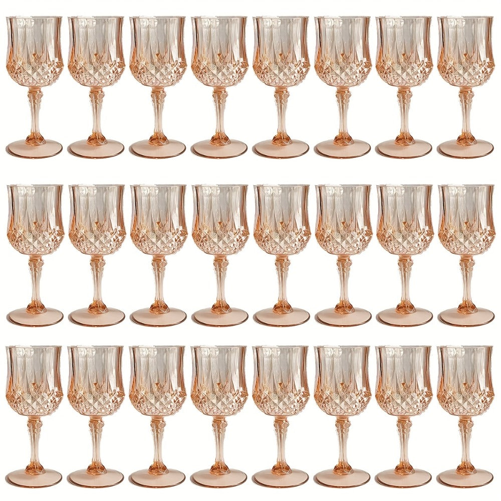 Plastic Wine Glasses 24 Pack ¨C Colorful Shatterproof Goblets for Parties, Weddings & Events ¨C Reusable Vintage-Style Stemmed Cups ¨C Lightweight Bulk Drinkware in Pink, Gold, Blue, Rose Gold & Green