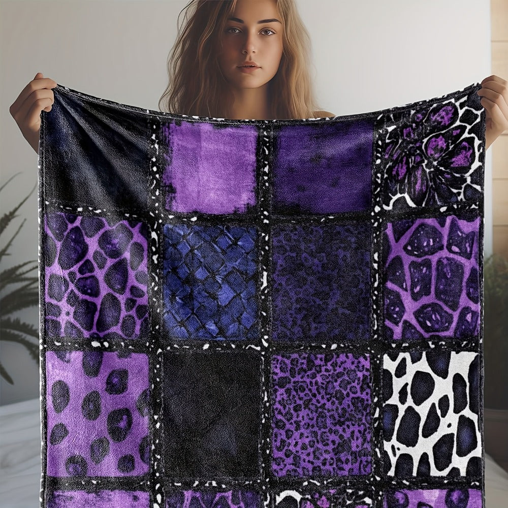 Purple Leopard Flannel Throw Blanket - Luxury Plush Soft Warm Cozy Blanket for Sofa Bed Car Camping Travel, All-Season Gift Blanket for Women