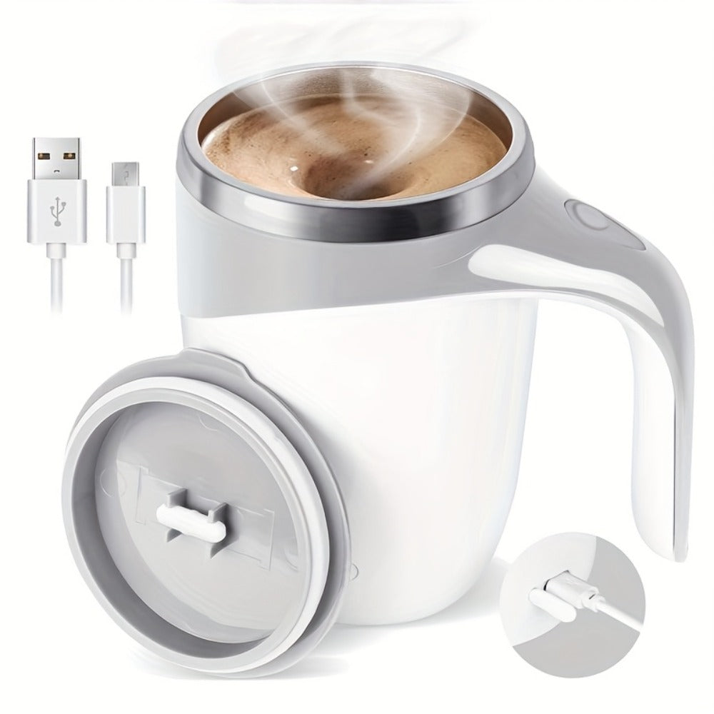 Self Stirring Coffee Mug 8.45oz - Auto Mixing Cup One-Button Start for Coffee Milk Protein Powder, Reusable Travel Mug Brown Cream