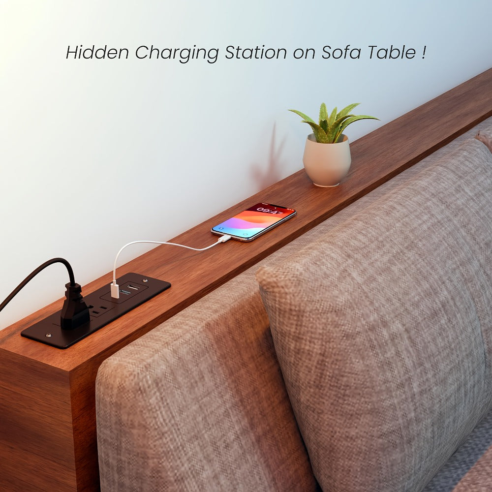 Recessed Power Strip Flush Mount Desk Outlet with USB-C & USB-A Ports In-Desk Power Grommet for Conference Room Office Table Furniture 1.5m Cord
