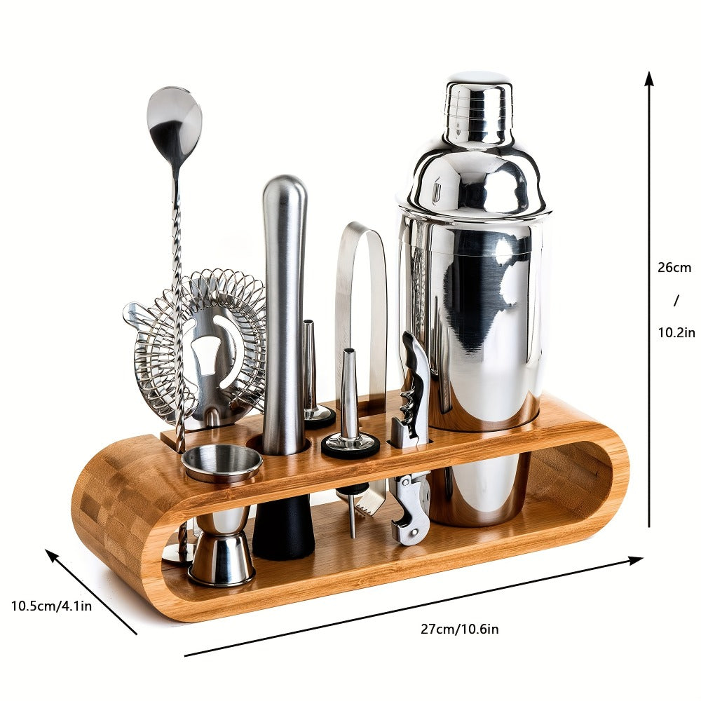 Bartender Set 10-Piece Stainless Steel Cocktail Shaker Bar Tool Kit with Bamboo Stand Home Bar Accessories Housewarming Father's Day Gift