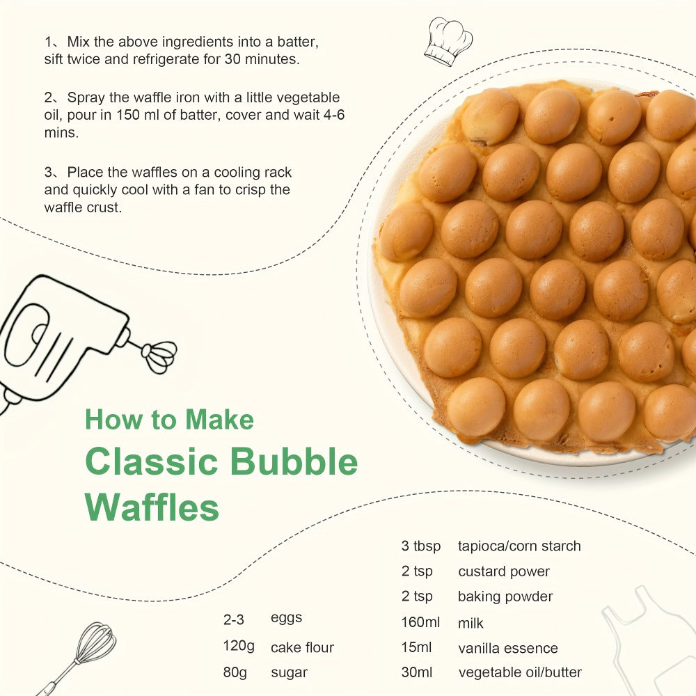 Bubble Waffle Maker 7 Inch 1000W Electric Hong Kong Egg Waffle Maker Nonstick Coating Ready in 5 Minutes for Breakfast Ice Cream Desserts Party Snacks Gift
