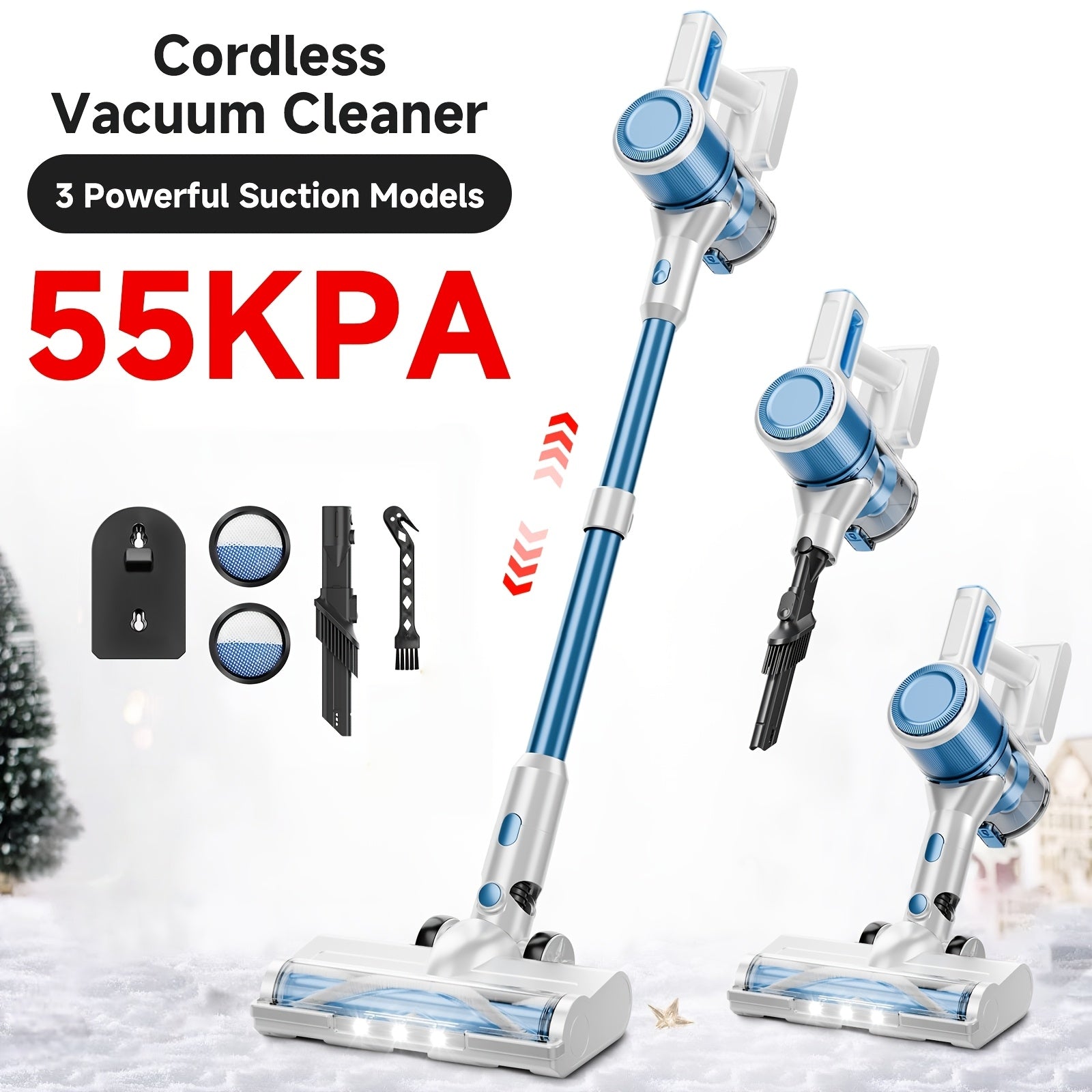 Cordless Vacuum Cleaner 55KPa 8-in-1 Stick Vacuum with LED Light 180¡ã Swivel Lightweight Wireless for Hardwood Carpet Pet Hair Stairs Car Sofa Home Office