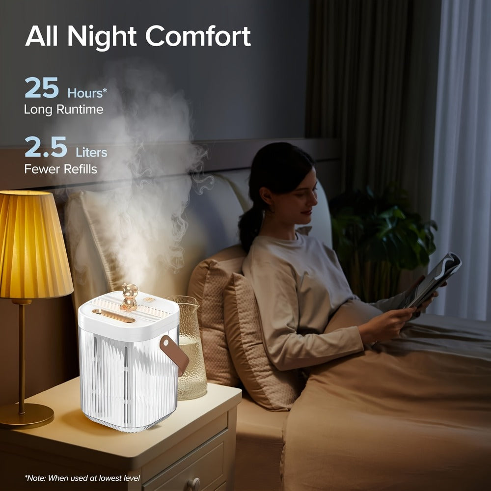 Cool Mist Humidifier for Bedroom & Large Room ¨C 2L Top-Fill, 40-Hour Runtime, 26dB Ultra-Quiet, Auto Shut-Off, Easy to Clean, Whole House Humidifier for Plants, Baby Room & Home, White & Green
