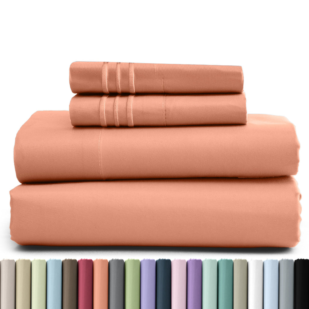 Fitted Sheet Set 4 Piece Microfiber Deep Pocket Bed Sheets - Soft Brushed Bedding Set with Pillowcases, All Season Cooling Sheet Set, 16 Inch Deep Pocket, Multiple Colors & Sizes
