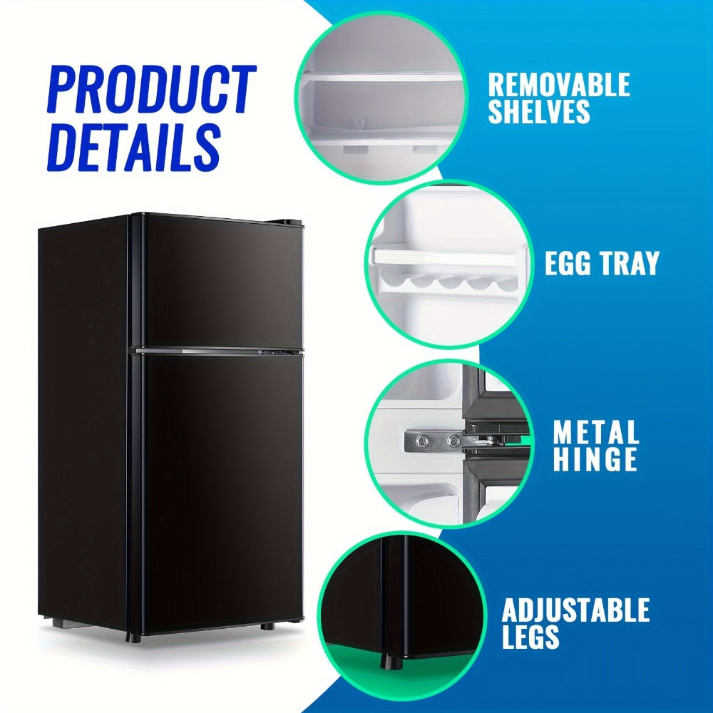 Compact Refrigerator, 3.2 Cu Ft Single Door Mini Fridge with 4-Layer Storage, Removable Shelves, Crisper Drawer & Adjustable Temperature ¨C Quiet Energy-Efficient Small Fridge for Dorm, Office, Apartment and Bedroom