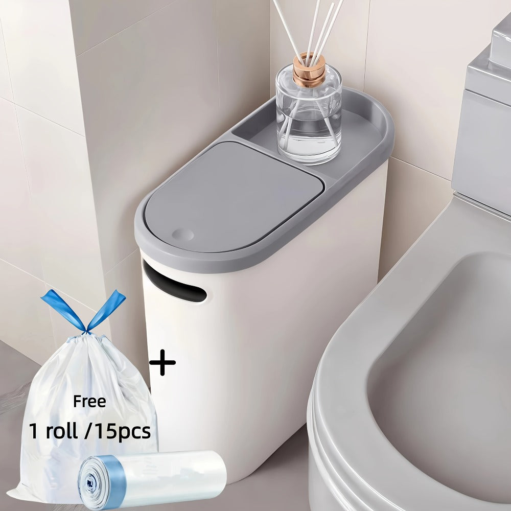 Small Bathroom Trash Can with Built-In Handles Rustproof Space Saving Plastic Waste Bin for Bathroom Laundry Office Includes Trash Bags
