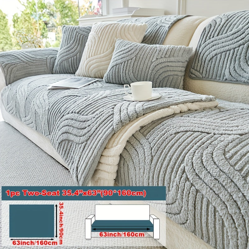 Stretch Velvet Sofa Cover Non-Slip | Plush Shu Velveteen Couch Slipcover, Modern Luxury Pet Friendly Machine Washable, 2 3 4 Seat, Armrest & Pillowcase, Living Room Bedroom Office