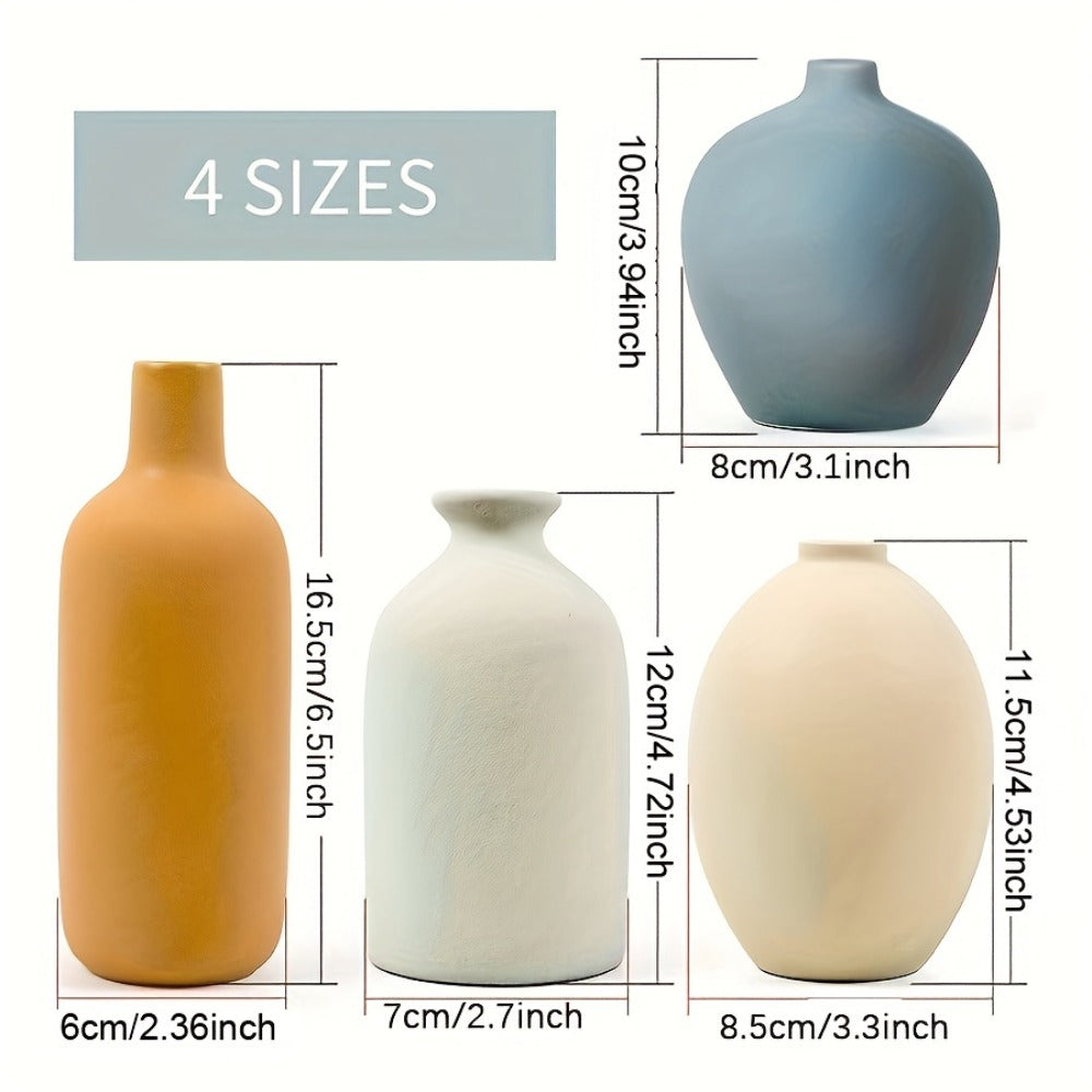 Ceramic Vase Set of 4 Small Vases for Dried Flowers Pampas Grass, Morandi Color Modern Farmhouse Home Decor, Boho Aesthetic Centerpiece Table Decoration Ceramics Vase Set