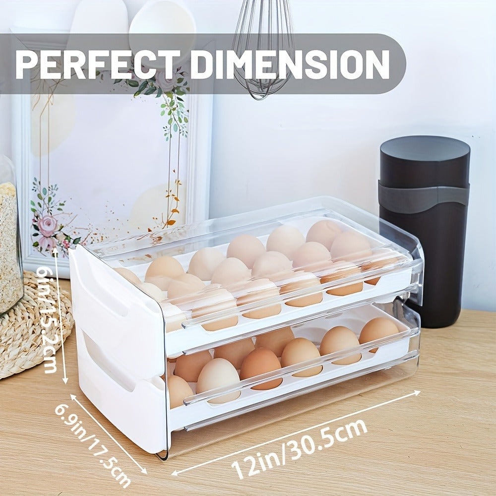 Egg Holder for Fridge 2-Tier Stackable Clear Plastic Egg Storage Container Organizer with Handles Holds 36 Eggs for Kitchen Refrigerator Home Pantry