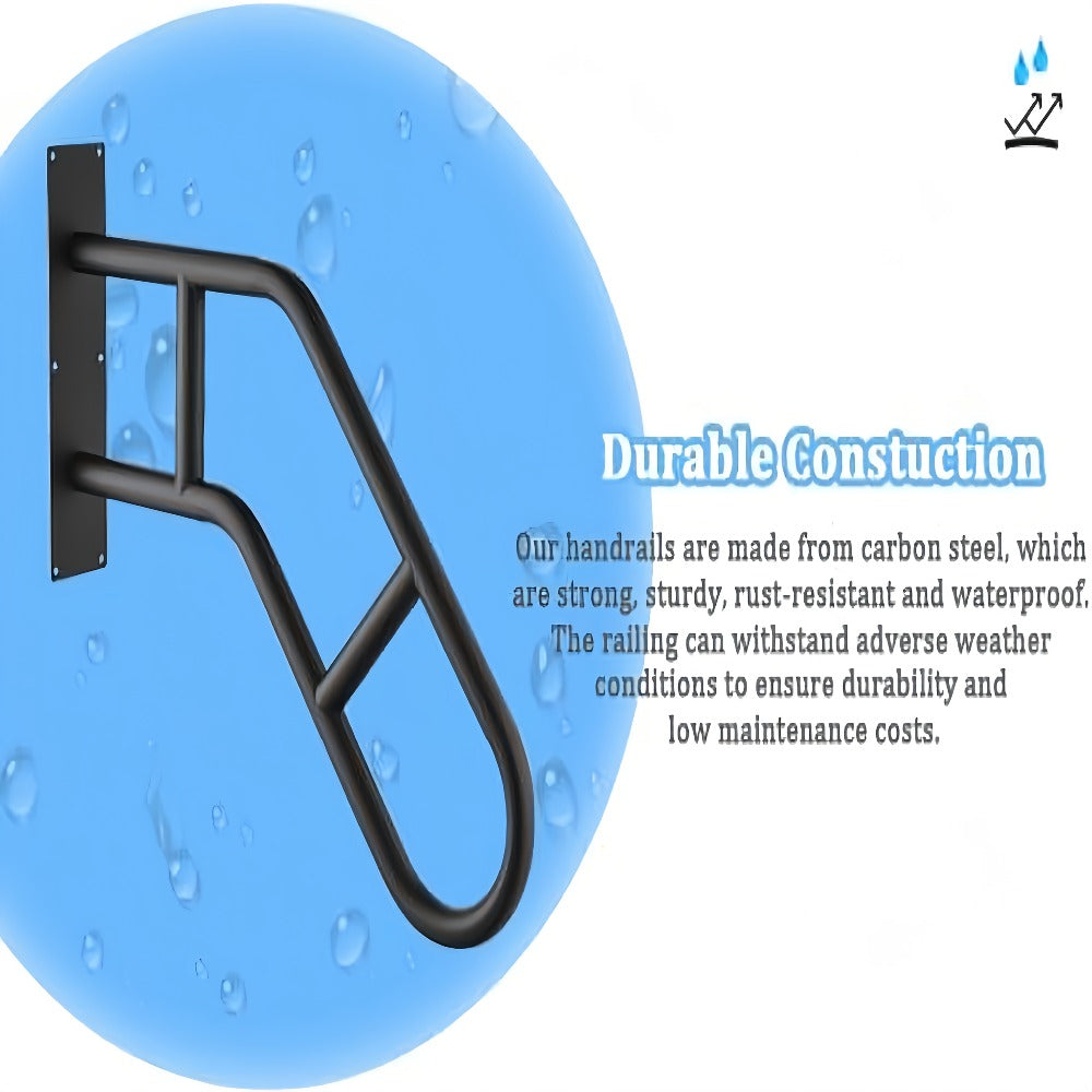 Stair Handrail Outdoor Anti-Slip Wall Mounted for 1-3 Steps ¨C U-Shaped Carbon Steel Grab Bar, 600 lb Capacity, Rust-Resistant, for Porch, Garden, Bathroom ¨C Safe for Elderly, Kids, Disabled & Pregnant