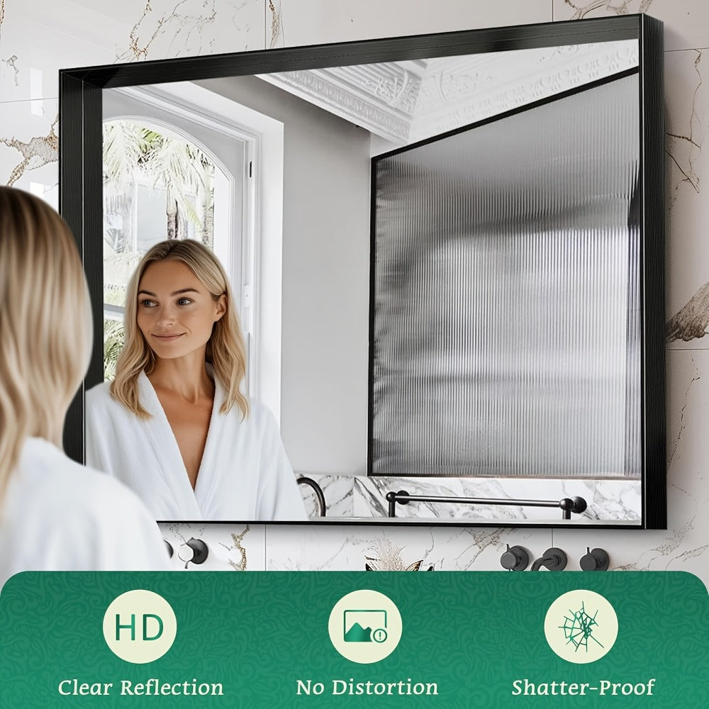 Bathroom Vanity Mirror Wall Mounted Metal Frame Rectangle ¨C Anti-Rust Farmhouse Mirror in Matte Black, Gold & Silver, Multiple Sizes, Horizontal or Vertical Hang