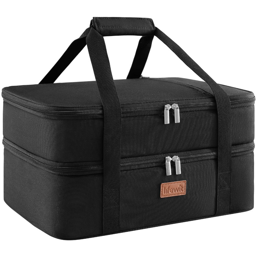 Insulated Casserole Carrier for Hot or Cold Food - Casserole Dish Carrying Case with Leak Proof Aluminum Foil Lining Fits 9x13 Baking Dish, Portable Food Warmer Bag for Potluck Picnic Cookout and Party, Single or Double Decker in 5 Colors