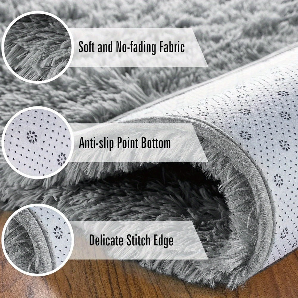 Shaggy Plush Area Rug - Soft Fluffy Carpet for Living Room, Bedroom & Sofa | Non-Slip Machine Washable Tie-Dye & Solid Color Long Pile Rug | Luxury Home Decor Floor Mat in Multiple Sizes & Colors