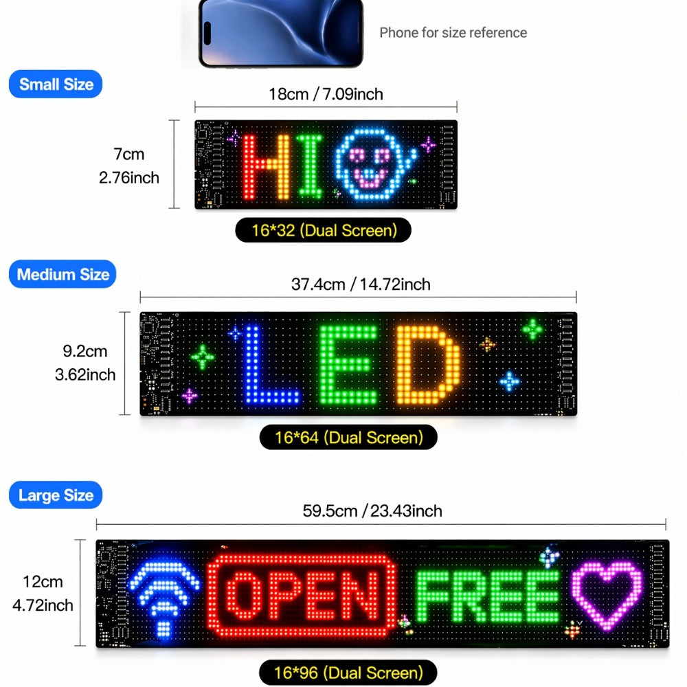 Programmable LED Sign ¨C Flexible Matrix Display with App Control, Custom Text & Animations, Music Sync, USB Powered LED Panel for Bedroom Decor Store Window Business Display (3 Sizes)