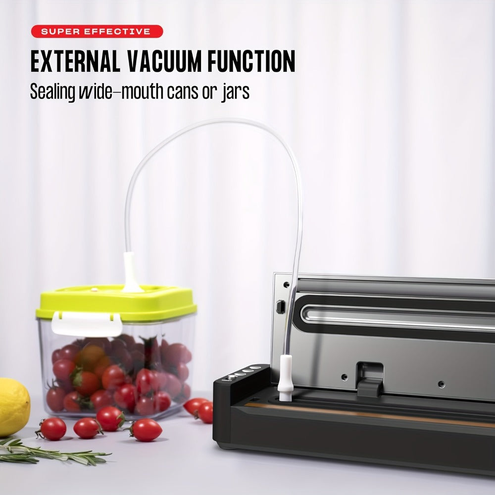 Vacuum Sealer Machine 80kPa Powerful Suction Automatic Food Sealer 125W Dry Wet Modes Stainless Steel Easy Clean Food Preservation System for Home Kitchen