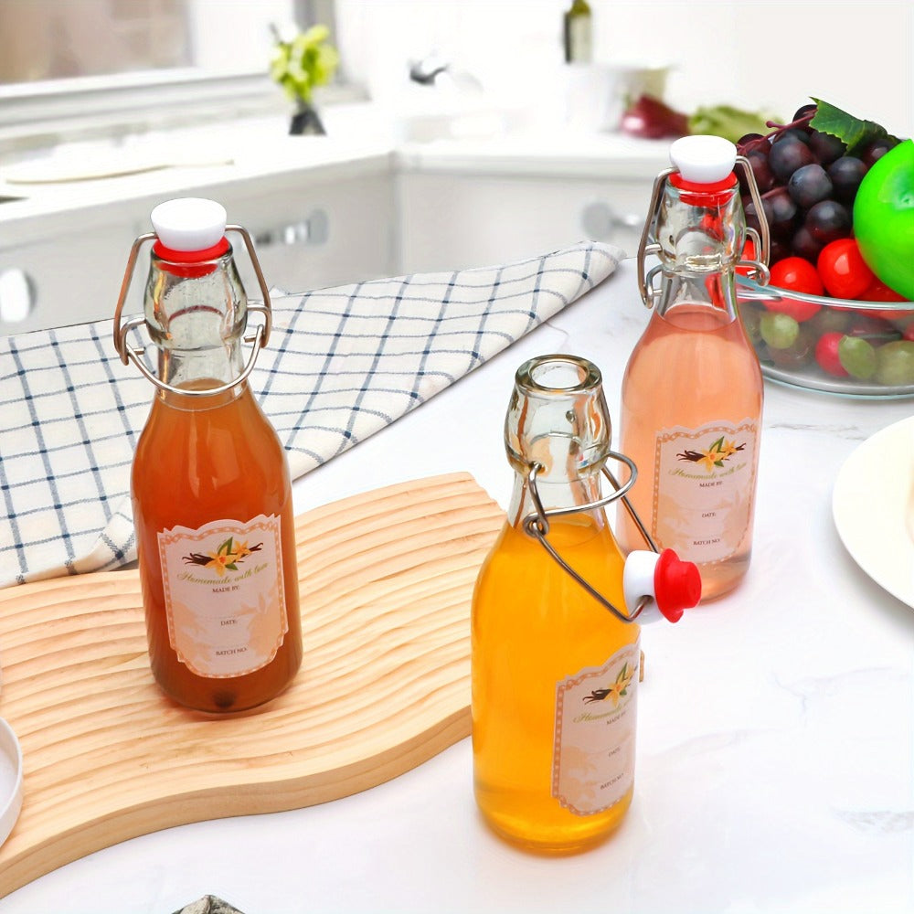 Glass Swing Top Bottles 8.45oz ¨C Round Iron Clasp Airtight Bottle Set with Funnel for Juice, Kombucha, Syrup & Oil Storage, Reusable Flip Cap Glass Bottles (6, 9, 12 or 18 Pack)