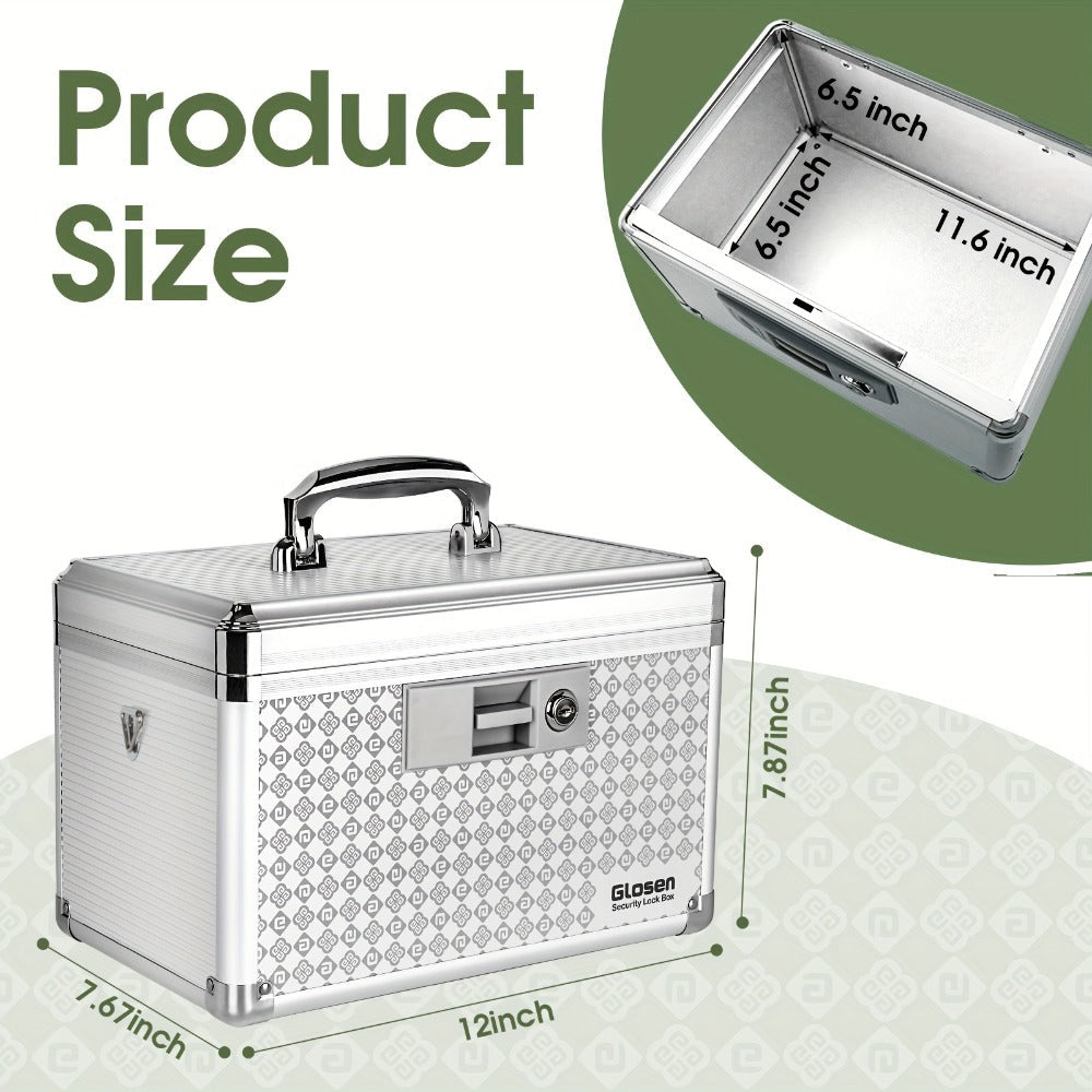 Locking Medicine Storage Box Aluminum Alloy with Key Lock & Handle ¨C High-Capacity Family Medicine Organizer, First Aid Lockbox for Home, Travel & Office, Small & Medium