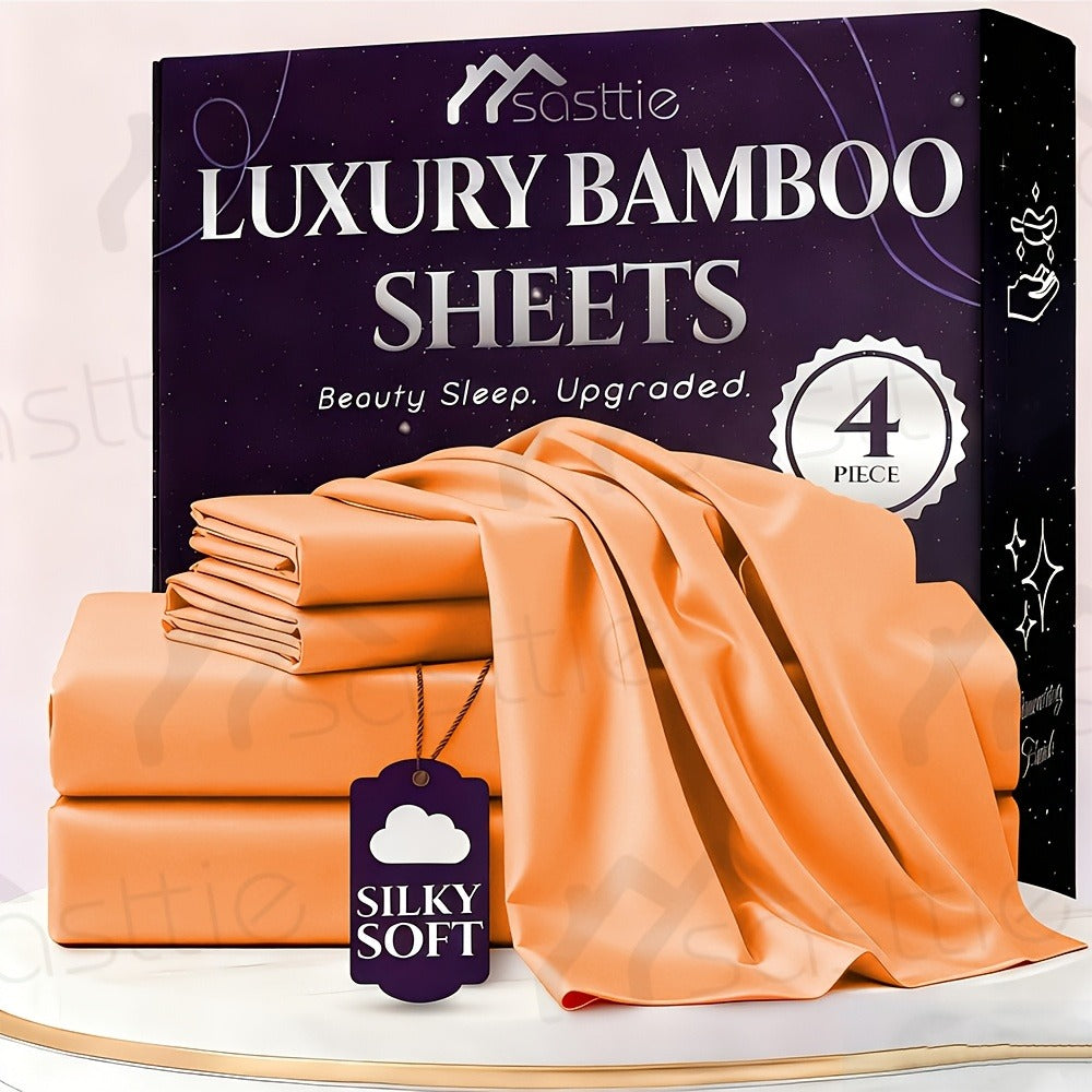 Fitted Sheet Bamboo Blend Deep Pocket Breathable Bed Sheet Set with Pillowcase