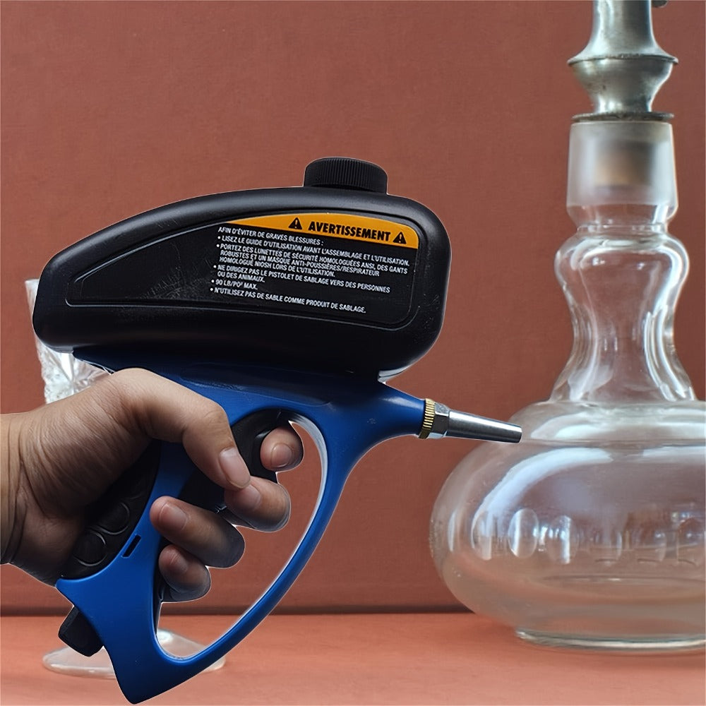 Sandblaster Gun for Air Compressor Pneumatic Abrasive Blasting ¨C 90 PSI Max, 500ml Tank, Small Nozzle, for Metal Rust Removal, Glass Etching, Polishing & Auto Repair ¨C Blue, Red & Yellow
