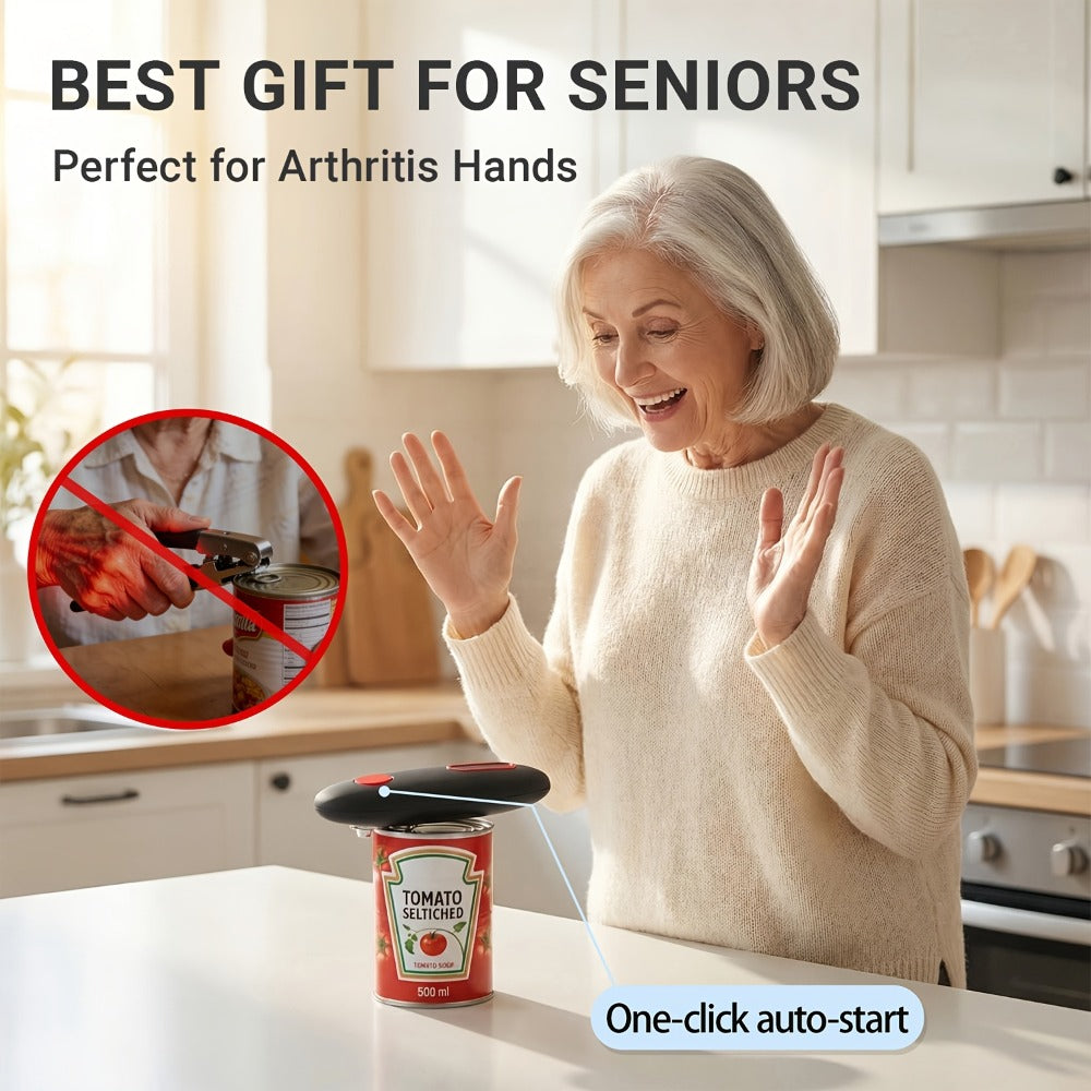 Electric Can Opener Automatic One Touch - Battery Powered Hands-Free Smooth Edge Safe Opener for Seniors Arthritis Weak Hands, Portable Kitchen Gadget for Home Camping RV, Great Gift Idea
