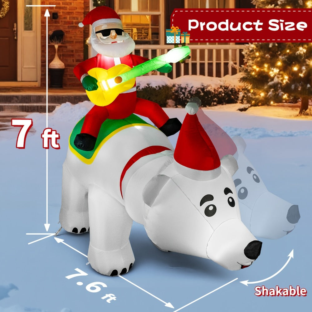 Christmas Inflatable Decoration with LED & Music ¨C Head-Shaking Santa Claus on Polar Bear or Snowman, 7FT Blow Up Yard Decor with Recording Function, IP55 Outdoor Garden Lawn Party