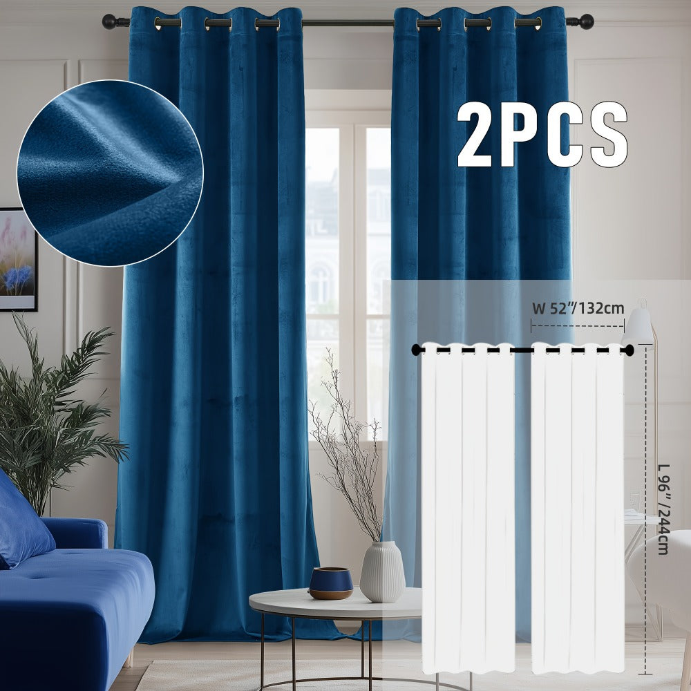 Velvet Room Darkening Curtains 2 Panels | Grommet Top Thermal Insulated Soundproof Blackout Curtains for Living Room Bedroom, Soft Solid Color Vintage Window Drapes