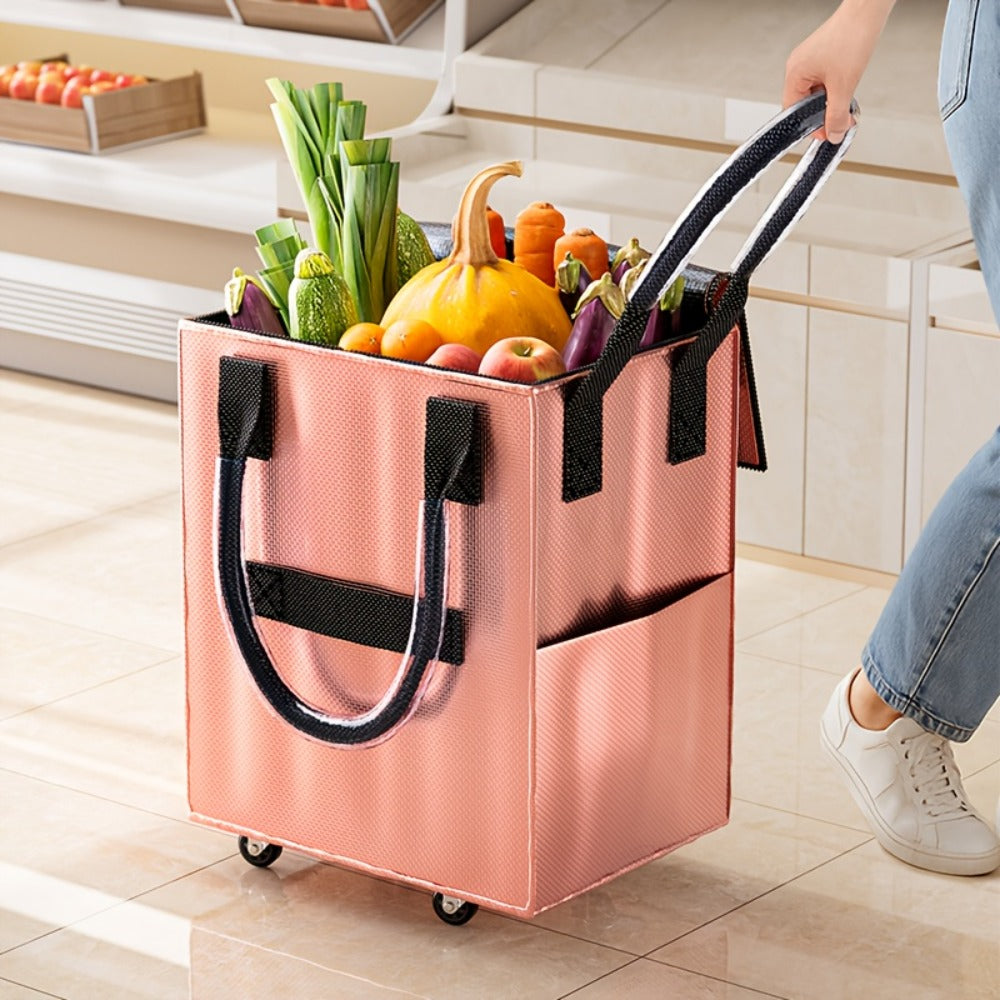 Rolling Grocery Bag with Wheels 60L Extra Large | 16 Gallon Heavy Duty Foldable Shopping Cart Waterproof | Multi-Function Travel Tote Utility Bag in Black Rose Gold