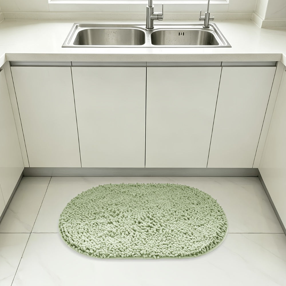 Chenille Bath Mat Non-Slip Super Absorbent Oval Bathroom Rug Soft Plush Carpet for Bathroom Kitchen Bedroom Entryway Indoor Outdoor Pet Dog Mat Machine Washable Multi-Color Multi-Size