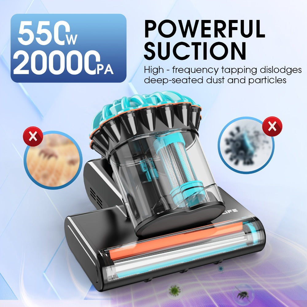 Mattress Vacuum Cleaner 550W 20Kpa ¨C Belife M8 Bed Vacuum with UV Light, Hot Air Heating, HEPA Filter & Dual Dust Cup for Couch, Pillow & Pet Hair (Corded)