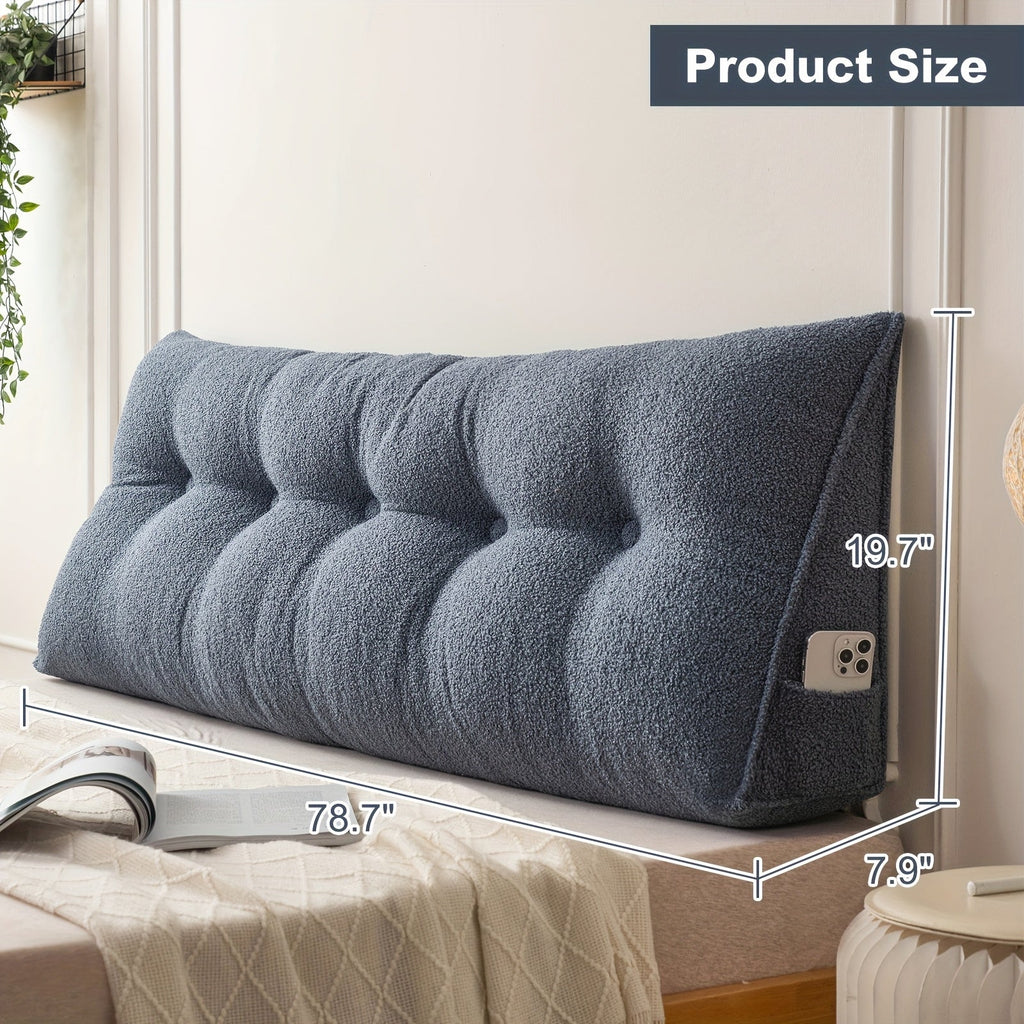 Bed Wedge Pillow Headboard Pillow with Side Pockets Removable Washable Cover Teddy Velvet Reading Pillow Twin Queen King