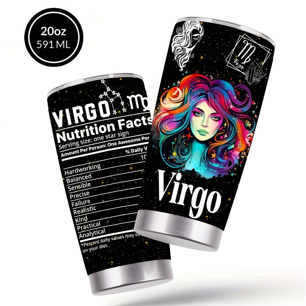 Zodiac Sign Insulated Tumbler 20oz Stainless Steel Travel Cup with Lid & Straw Hot Cold Drinks Horoscope Coffee Mug Gift for Men Women Birthday Christmas