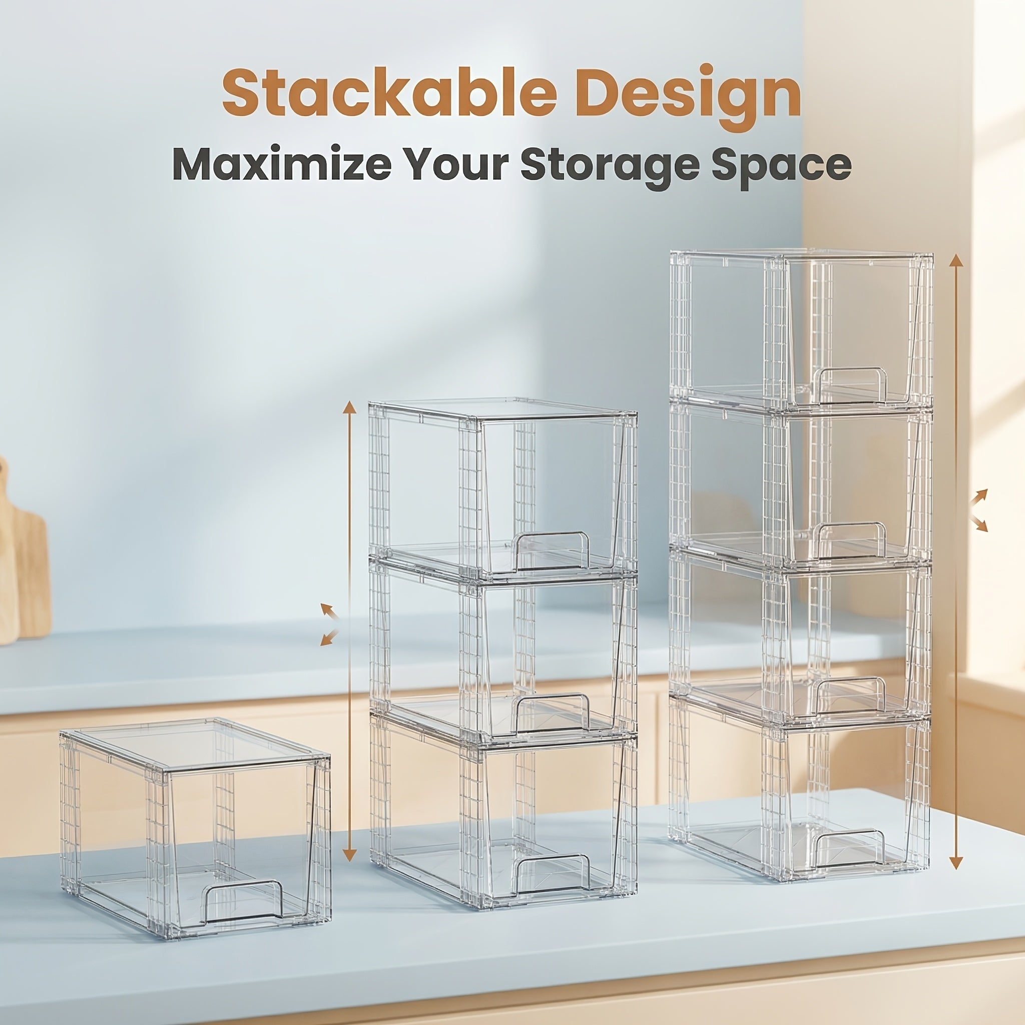 Stackable Storage Drawers Acrylic Drawer Organizer Cabinet | 4/6/8 Packs Plastic Bins for Bathroom Undersink Kitchen Pantry Makeup Organization Easy Assembly Modular Drawer Units