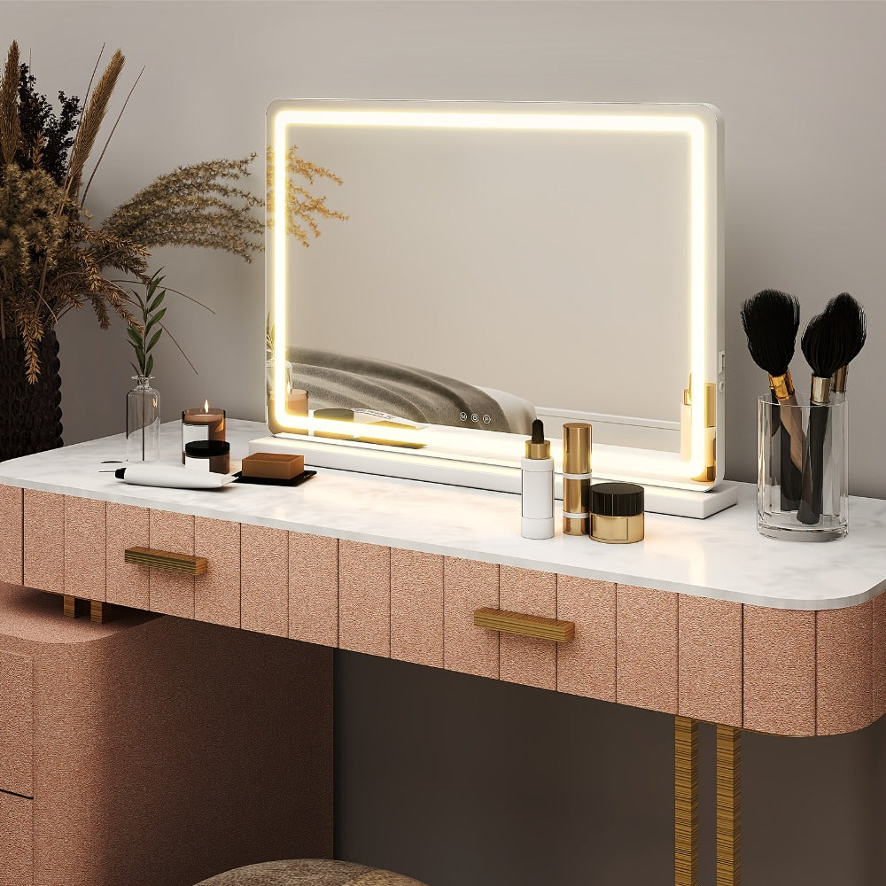 LED Vanity Mirror with Lights ¨C Dimmable 3 Color Modes, Memory Function, USB Port & Aluminum Frame for Bathroom, Bedroom & Desk Makeup Mirror, 13x17 / 22x19 / 32x22 in