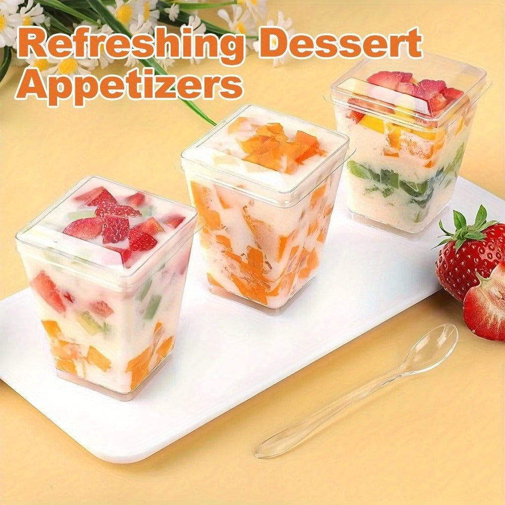 Disposable Dessert Cups with Lids & Spoons, 5oz Plastic Pudding Cups Set ¡ª 50/100/150/200 Pack Mini Clear Cups for Parties, Weddings, Picnics, Camping & Family Gatherings