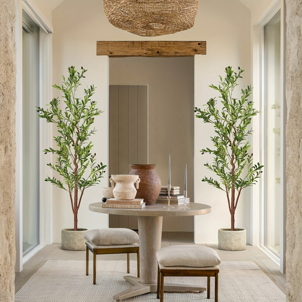 Artificial Olive Tree Large Faux Indoor Tree with Pot ¨C Realistic 5FT 6FT 7FT Multi-Trunk Fake Olive Tree with Leaves & Fruits for Living Room Home Office Entryway Decor