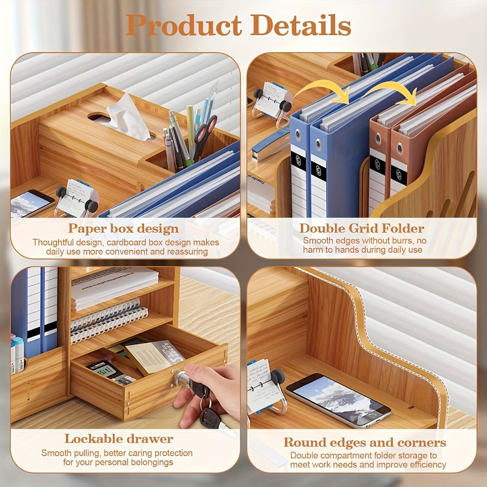 Wooden Desk Organizer for Office, Stackable Paper Tray File Holder for Home Office School, Desktop Document Sorter
