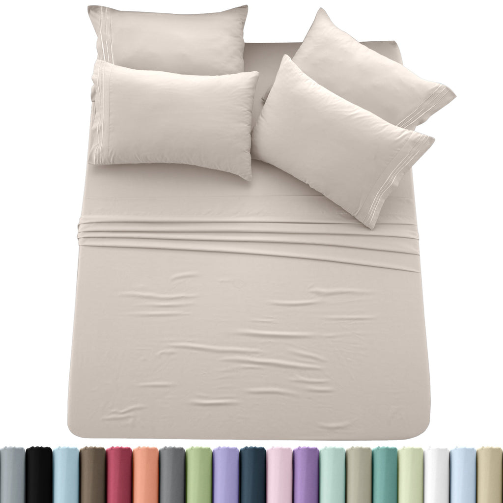 Brushed Microfiber Sheet Set 6pcs ¨C Soft Fade-Resistant Bedding 20 Colors Twin Twin XL Full Queen King Cal King Fitted Flat Pillowcases