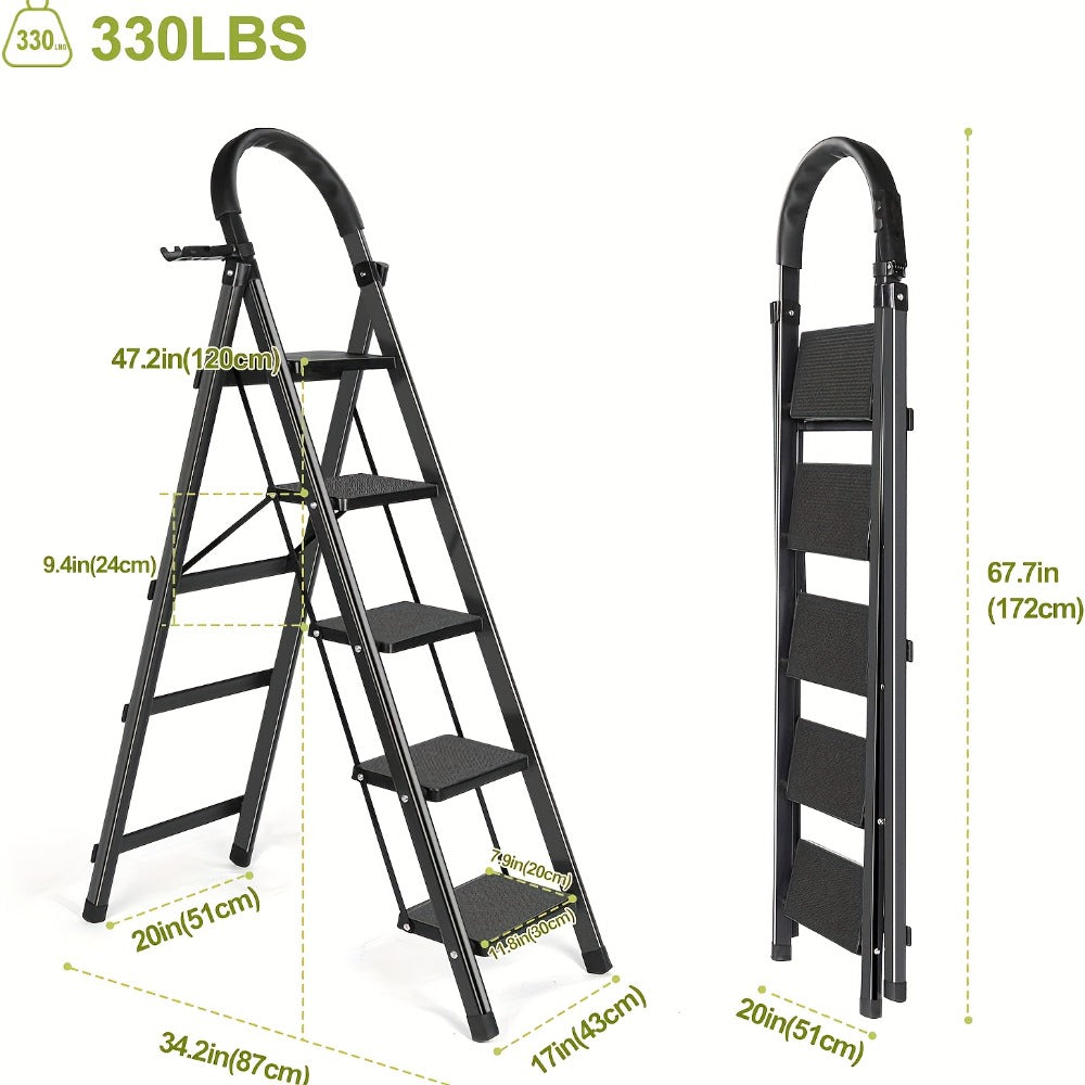 Folding Step Ladder 3 / 4 / 5 Step with Anti-Slip Pedal & Tool Tray ¨C 450 LBS Capacity Portable Steel Step Stool for Adults, Home, Kitchen, Library & Office Use ¨C Red & Black Options
