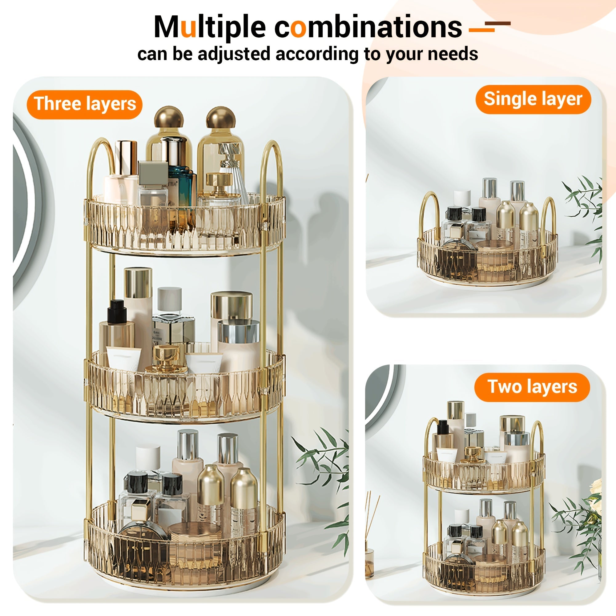 360 Rotating Makeup Organizer Skincare Storage Rack - Multi-Layer Detachable Cosmetic Organizer for Perfume, Lipstick, Skincare, Desktop Vanity Organizer for Bathroom & Bedroom