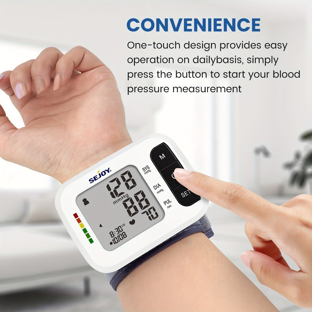 Wrist Blood Pressure Monitor - Sejoy Automatic Digital BP Machine with Large LCD Display, Wrist Strap & Batteries Included, Portable & Accurate for Home Use & Travel (Blue / White / Black / Purple)