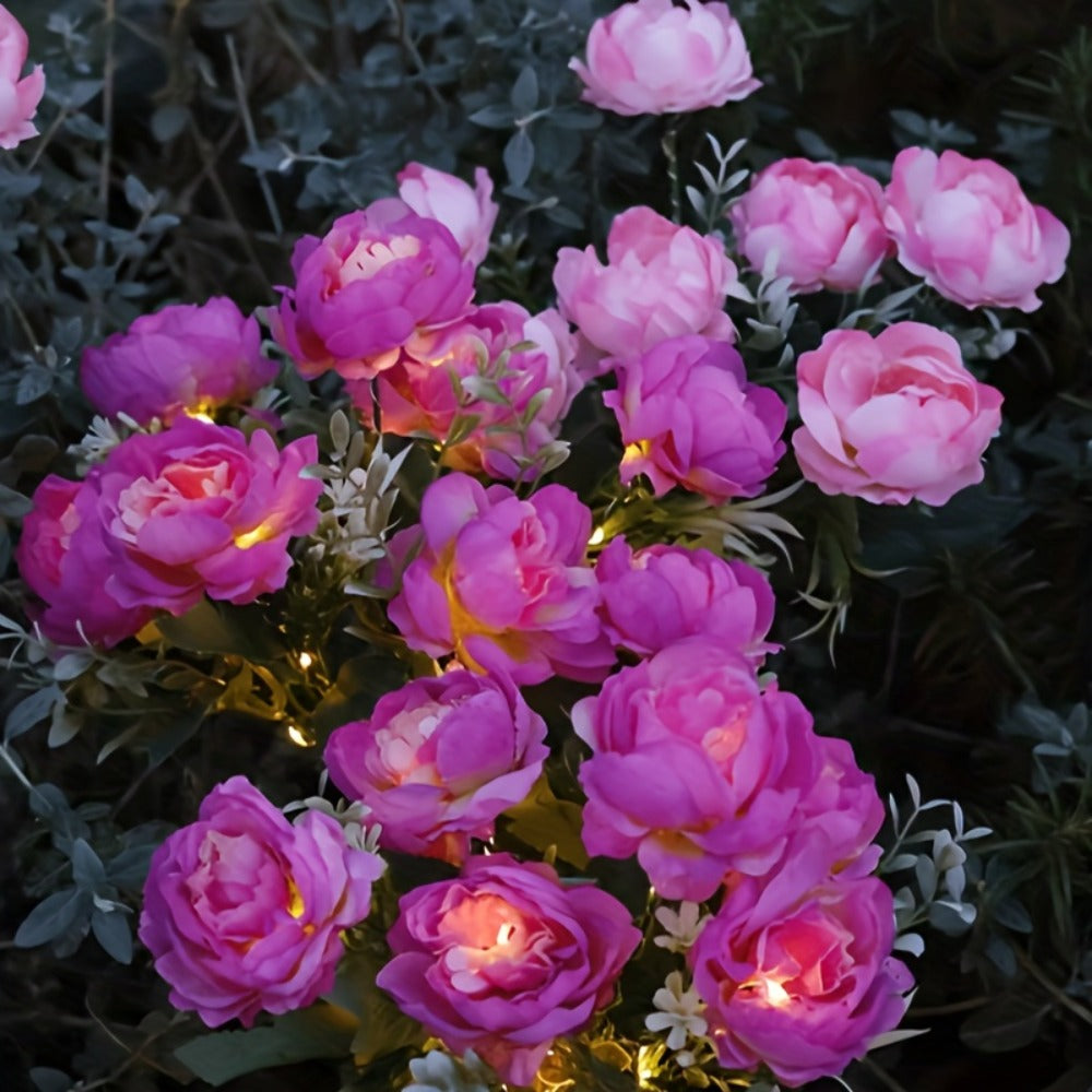 Solar Peony Flower Light 2PCS IP65 Waterproof - 84 LED Artificial Blooms 14 Fancy Lights Solar Powered Outdoor Garden Stake Lights for Lawn Yard Patio Holiday Decor Mother's Day Gift - 4 Colors