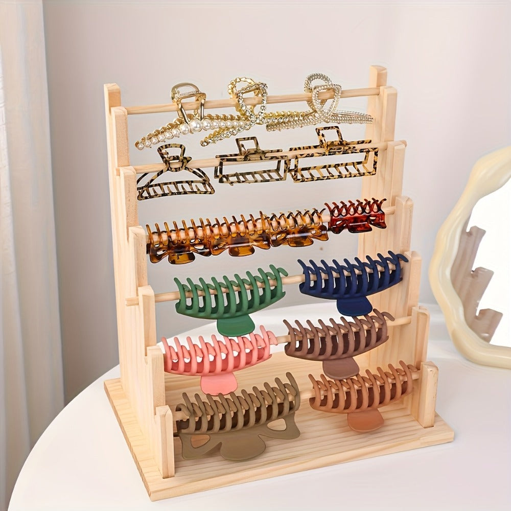 Jewelry Tower 6 Tier Wooden Stepped Jewelry Display Stand Organizer Rack for Bracelets Watches Hair Accessories Beads DIY Crafts Vintage Wood Jewelry Holder Large Capacity