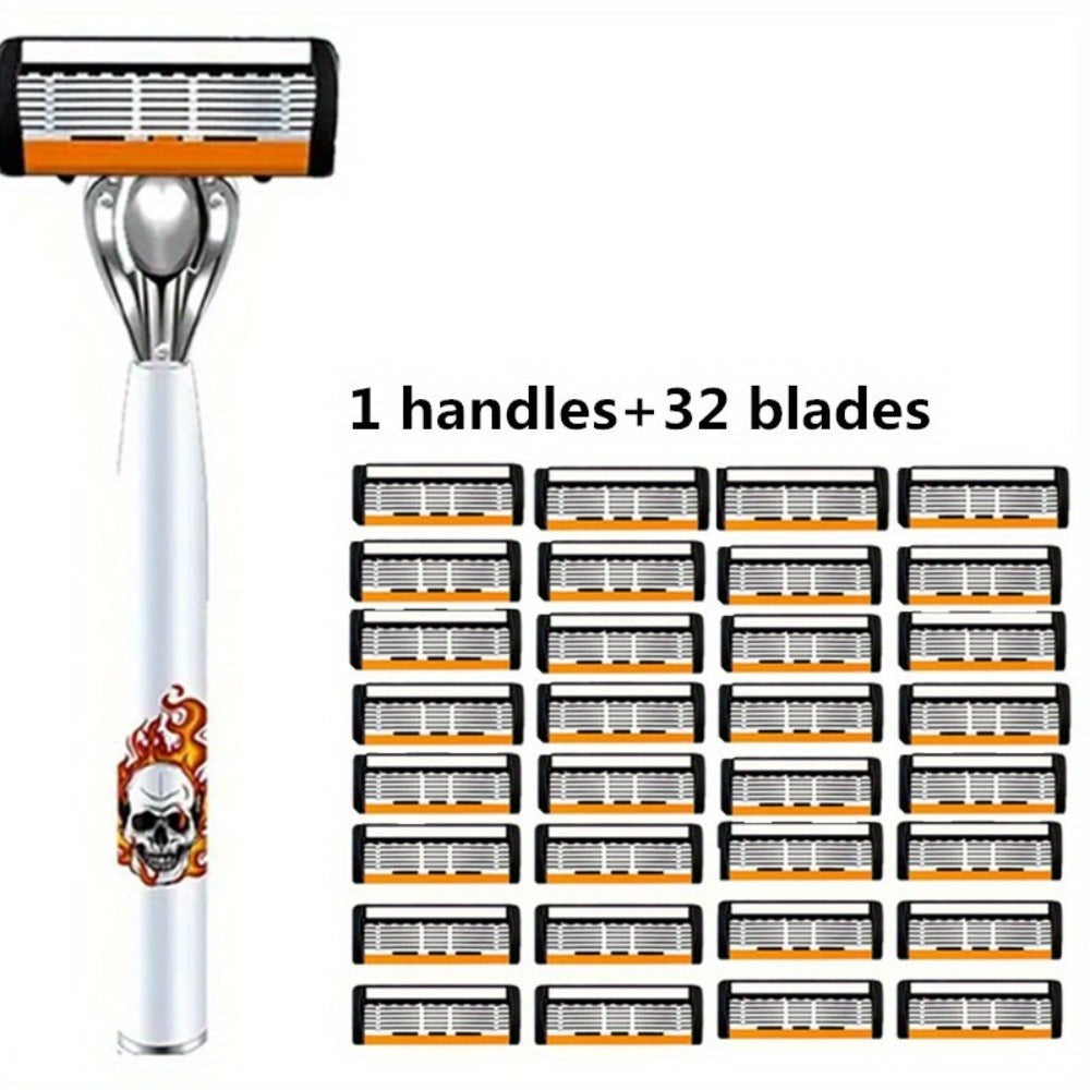 Men's Safety Razor with Replacement Blades - Anti-Slip Stainless Steel Handle Shaver for Beard & Sideburns, Classic Style Wet Shaving Razor, Multiple Blade Bundle Options