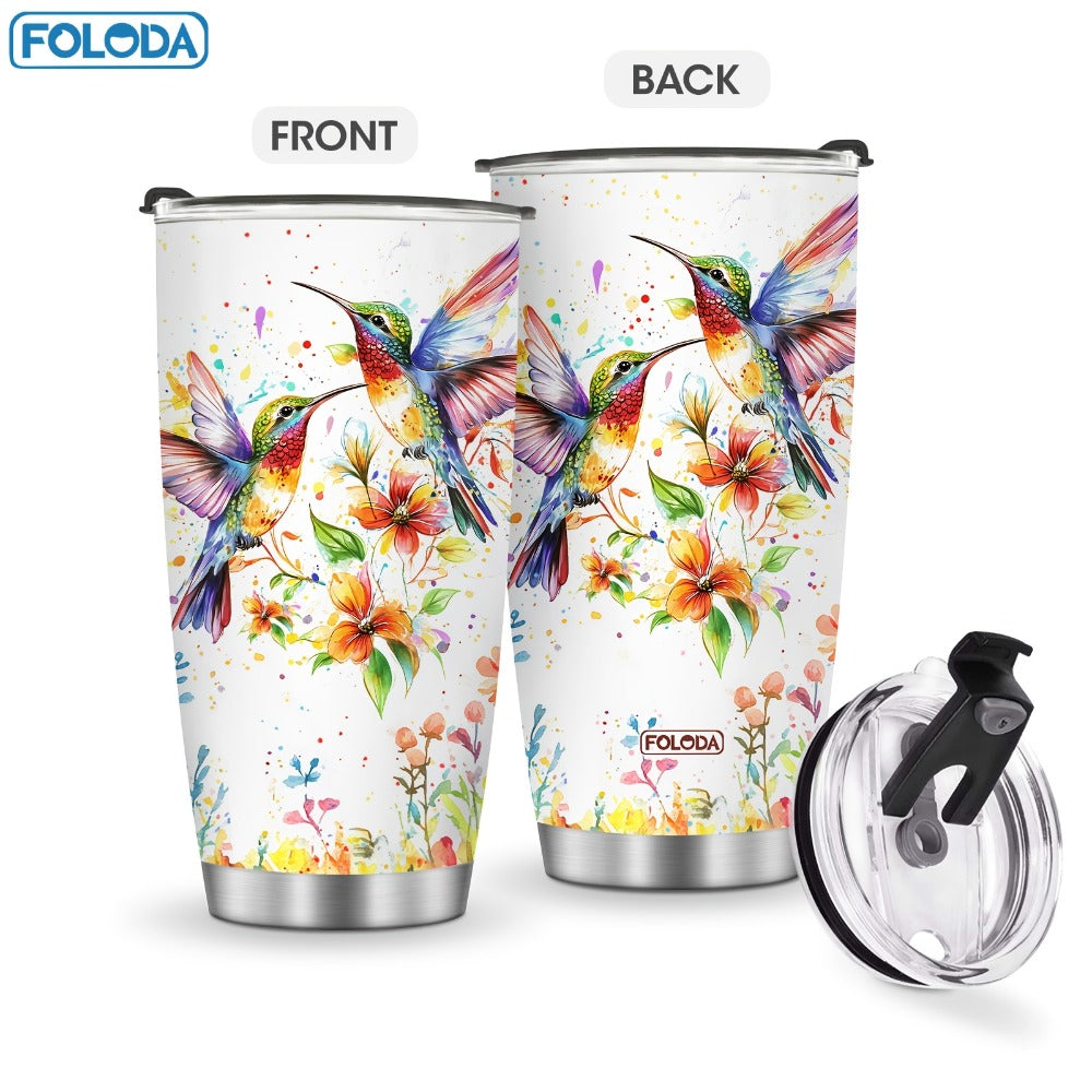 Hummingbird Flower Vacuum Insulated Travel Tumbler 20oz ¨C Gift for Mom Grandma Sister Daughter Birthday Valentine's Day