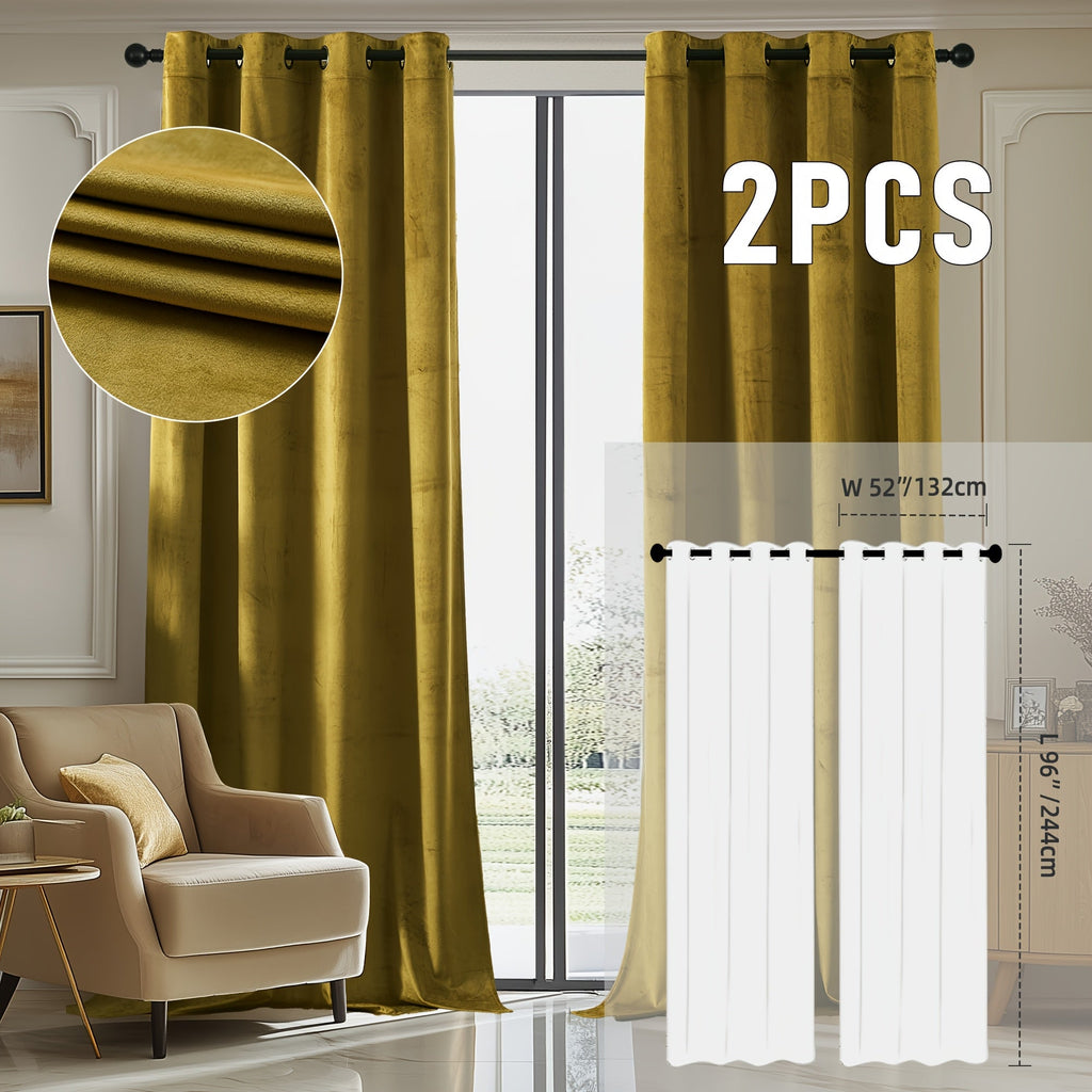 Velvet Room Darkening Curtains 2 Panels | Grommet Top Thermal Insulated Soundproof Blackout Curtains for Living Room Bedroom, Soft Solid Color Vintage Window Drapes