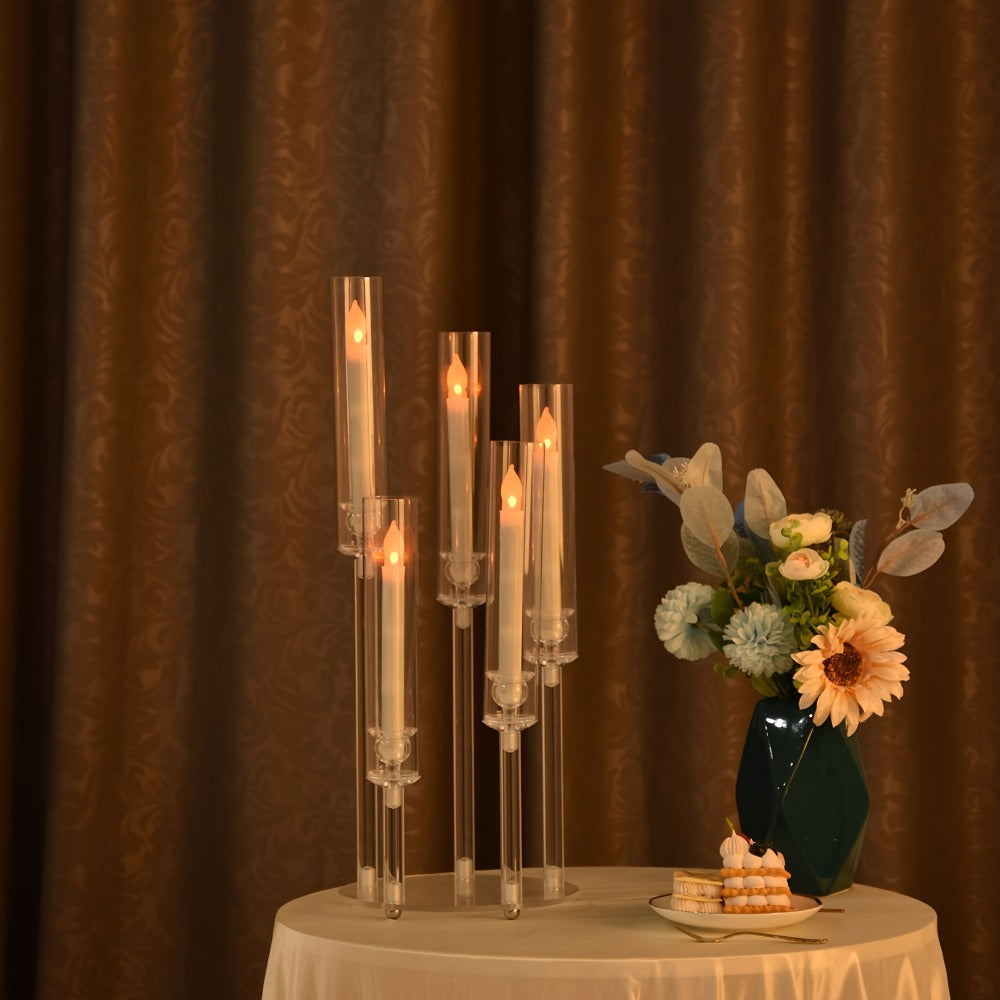 Acrylic Candelabra Candle Holder ¨C Clear Crystal 5-Arm & 6-Arm Taper Candlestick Holders for Wedding Centerpiece, Dining Table, Party & Anniversary Decor