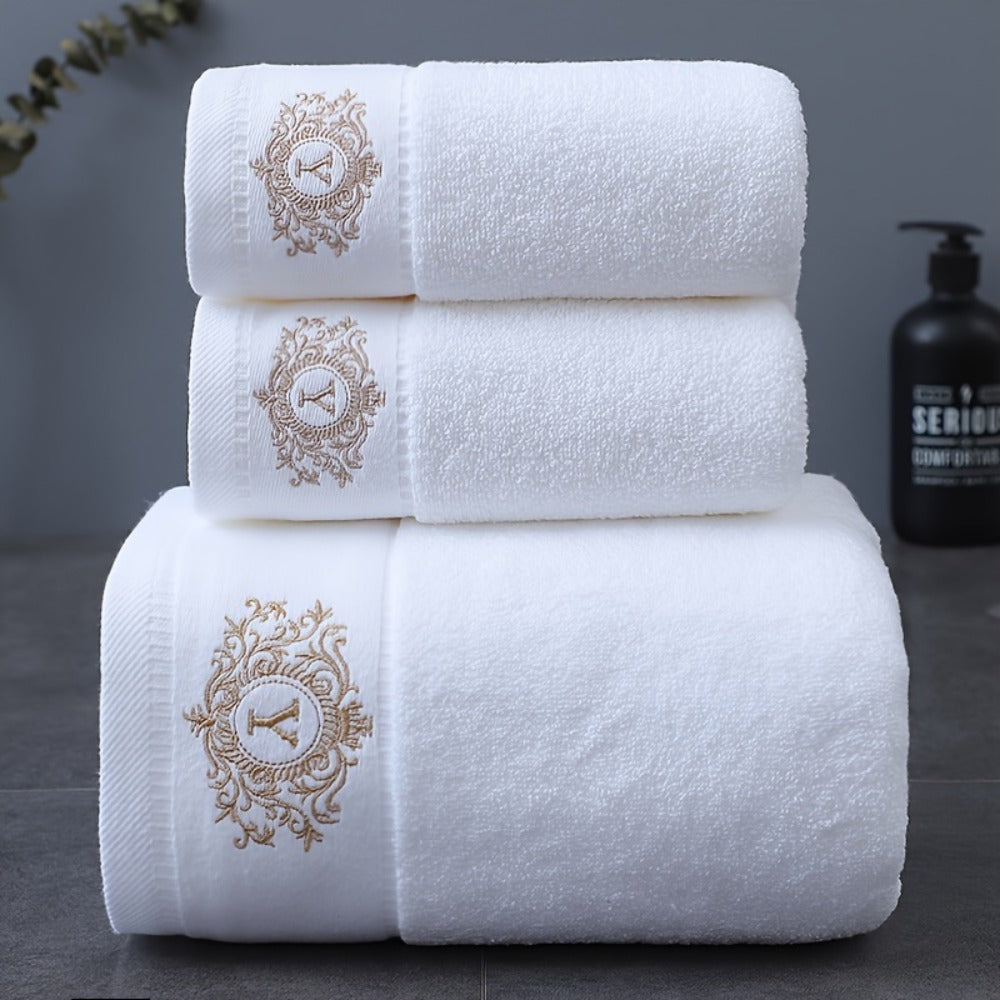 Embroidered Cotton Towel Set 3-Piece ¨C 400g/©O Soft Absorbent Lint-Free Bath Towel Hand Towel Set for Home Spa Salon
