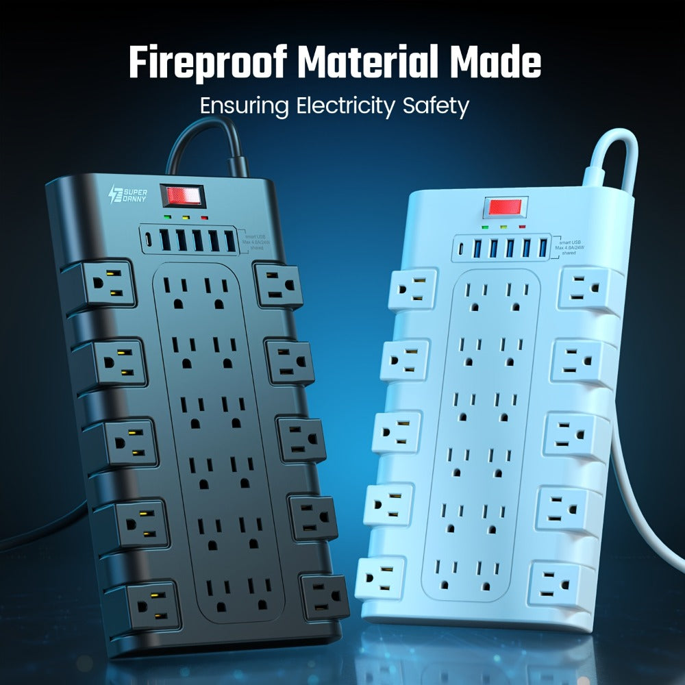 Power Strip Surge Protector 28-in-1 with 22 Widely Spaced Outlets 5 USB-A 2 USB-C Ports 2100 Joules Flat Plug Wall Mountable 6.48FT 14AWG Heavy Duty Extension Cord for Home Office