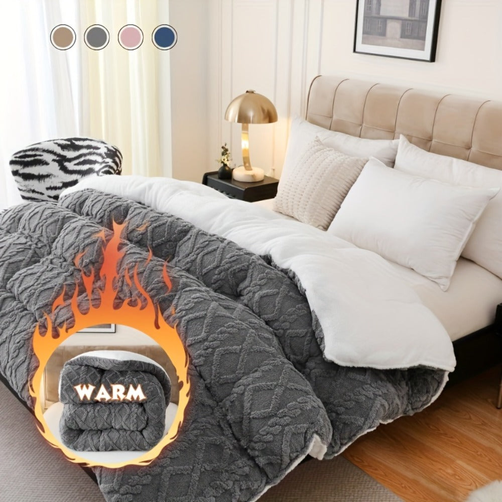 Sherpa Comforter Double-Sided Plush Taffeta, Extra Thick 500GSM Warm Fluffy Comforter for Autumn & Winter ¨C Soft Cozy Bedding for Twin XL, Full, Queen, King (Grey/Pink/Beige/Blue)